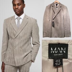 New Herringbone Taupe Stone Corduroy Blazer | Skinny Fit, 36 BoohooMAN, NWT